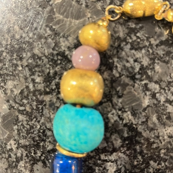 Women’s Necklace Varied Colorful Beads Gold Tone Disks Turquoise Purple Navy EUC - Picture 2 of 7